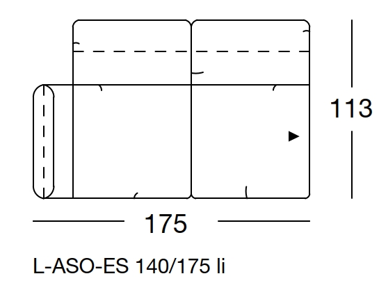 Maßzeichnung eines Sofaelements vor weißem Hintergrund freistil Rolf Benz 140