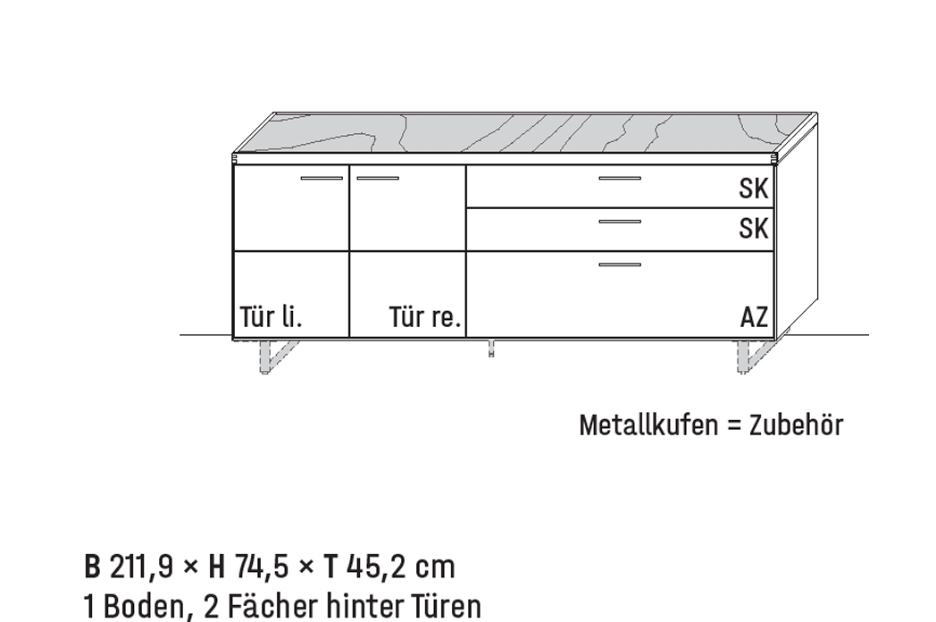 Wöstmann WM 2520 - Sideboard | Type 2153/2154 | B: 211,9 cm | Wildeiche massiv, Keramik