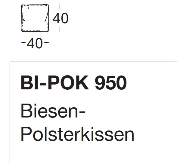 Illustration eines Kissens mit Maßangaben und Artikelbezeichnung vor weißem Hintergrund