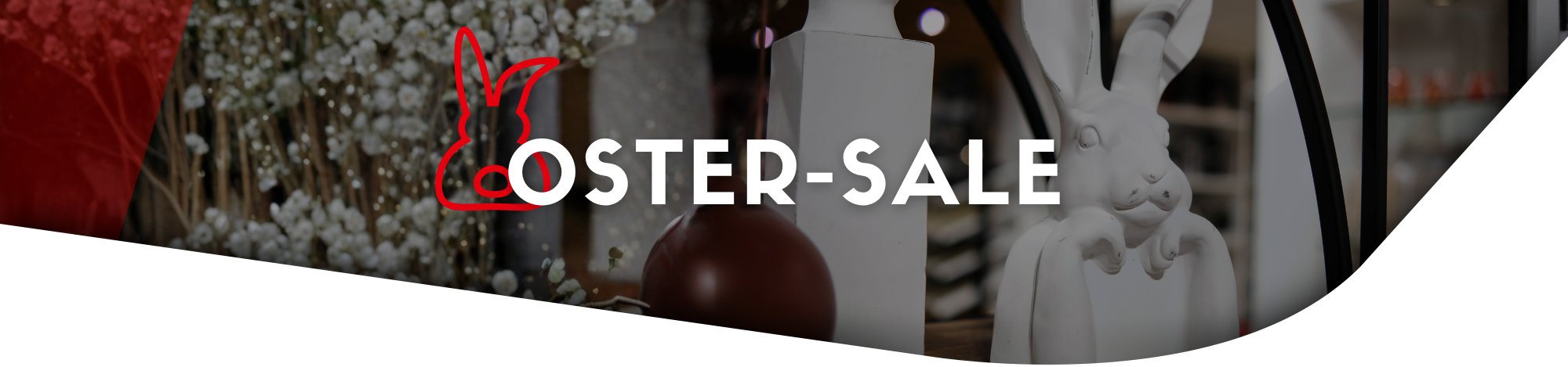 Banner mit einem weißen Osterhasen und der Aufschrift "Oster-Sale"