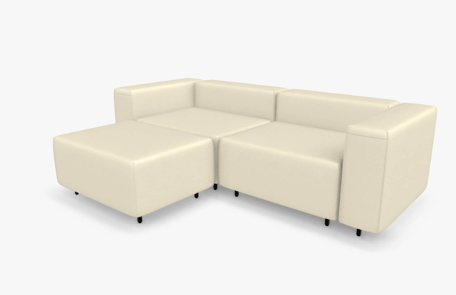 freistil Rolf Benz 122 ECHT - modulares Sofa (Bundle 3) | 2300 cremeweiß | 7-teilige Polstergarnitur Modulares cremefarbenes Ecksofa mit Ottomane auf weißem Hintergrund
