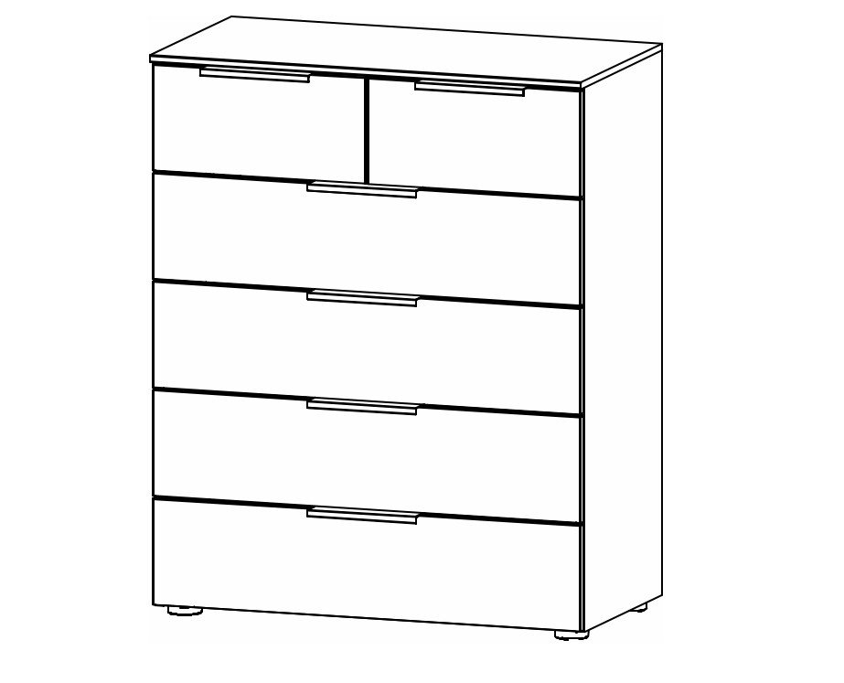 Illustration einer Kommode mit sechs Schubladen vor weißem Hintergrund