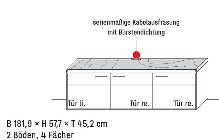 Wöstmann WM 2520 - Lowboard | Type 1852 | B: 181,9 cm | Wildeiche massiv, Keramik