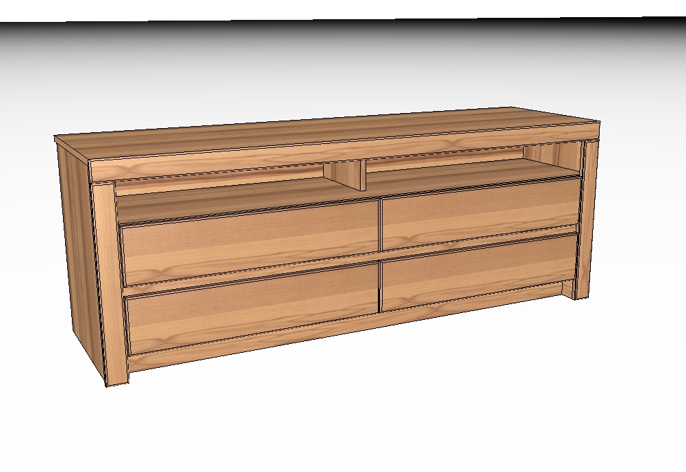 Wöstmann Soleo 3000 - Lowboard | Type 1751 | B: 173,4 cm | konfigurierbar 3D-Modell eines modernen Holzschranks mit offenen Fächern und Schubladen