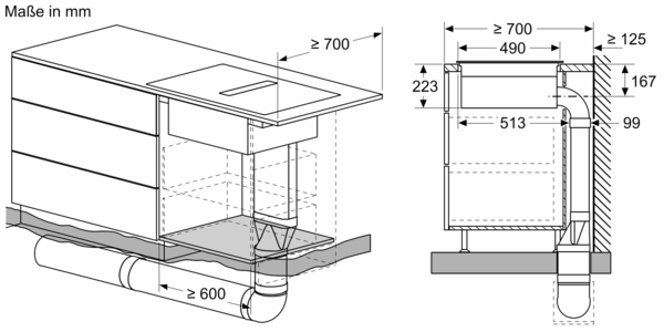 Technische Zeichnung zeigt Küchenspüle mit Abflussrohr, Oberflächenmaße in mm, Montagehinweise und Platzierung im Schrank.