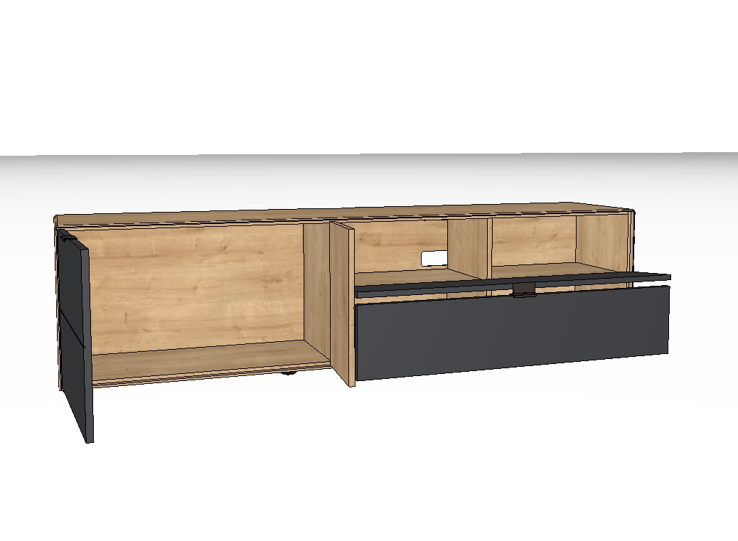 braun graues Lowboard mit Holzakzent vor weißem Hintergrund