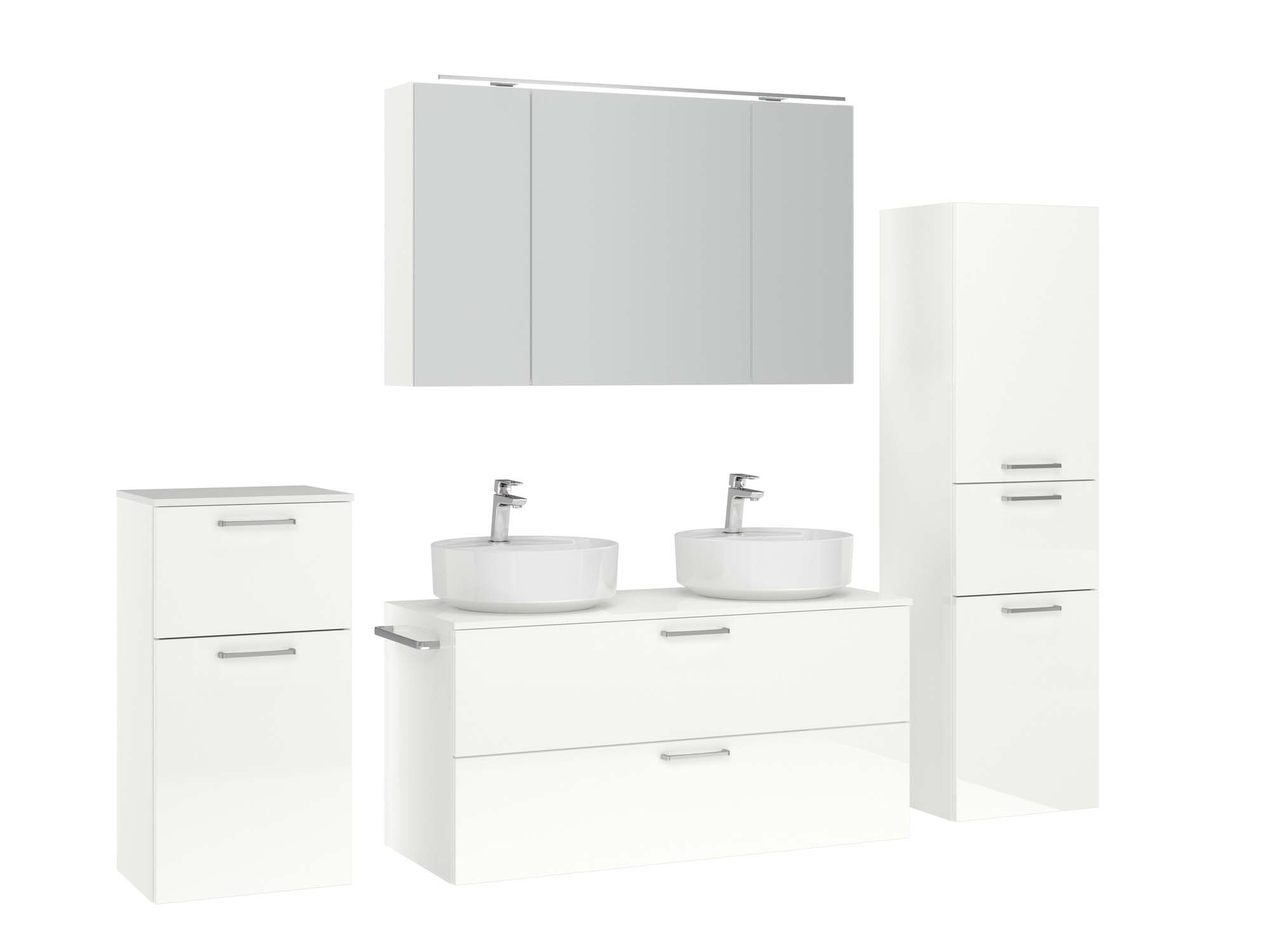 Badezimmermöbel-Set 3 Schränke weiß mit Waschtisch und Spiegelschrank nobilia