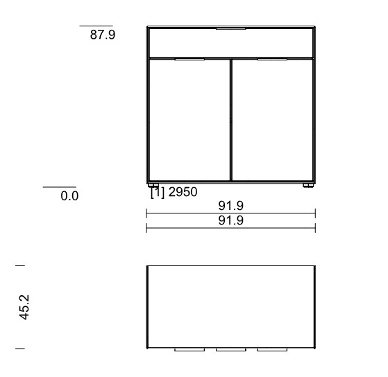 Maßzeichnung einer Kommode vor weißem Hintergrund