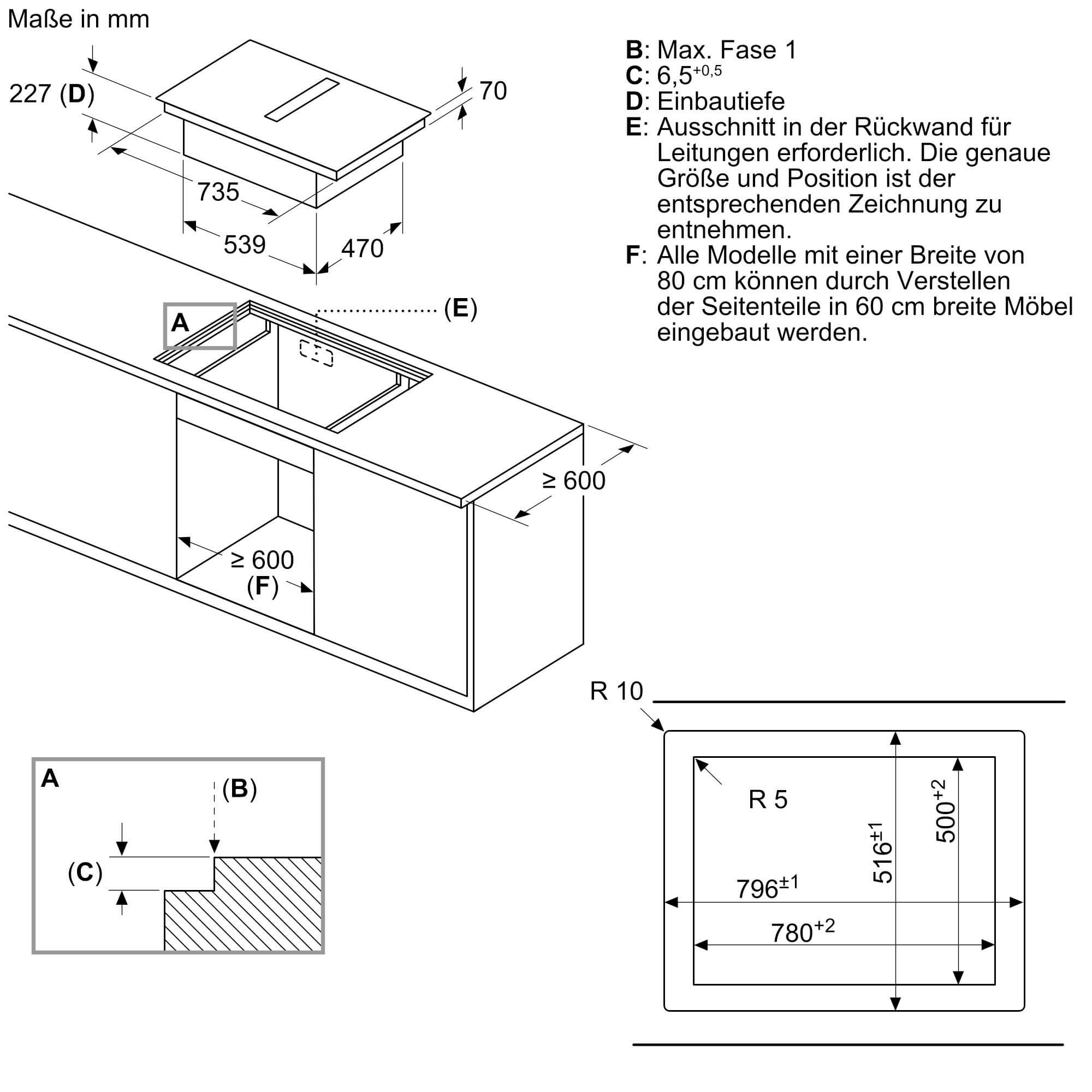 Einbauzeichnung zu Siemens Dampfbackofen ED80ABS16E.