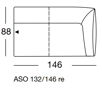 Maßzeichnung eines Sofaelements vor weißem Hintergrund freistil Rolf Benz 132