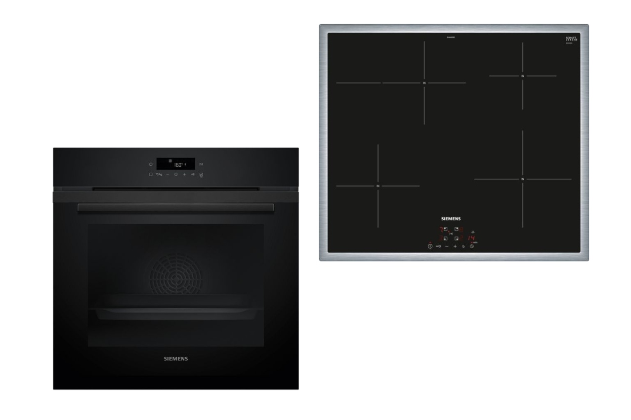 Siemens powerLine - Einbau-Backofen-Set iQ300 | PQ223IA00Z Schwarzer Einbau-Backofen und Induktionskochfeld von Siemens, modernes Design