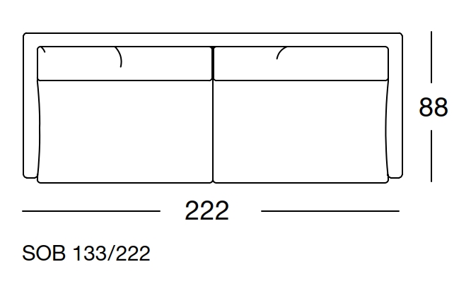 Maßzeichnung eines Sofaelements vor weißem Hintergrund freistil Rolf Benz 133