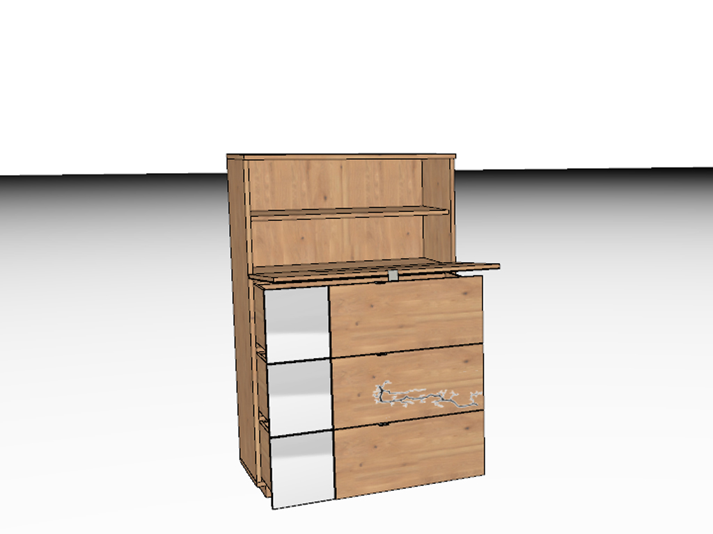 Sekretär aus Holz mit ausklappbarem Schreibtisch und integriertem Regal