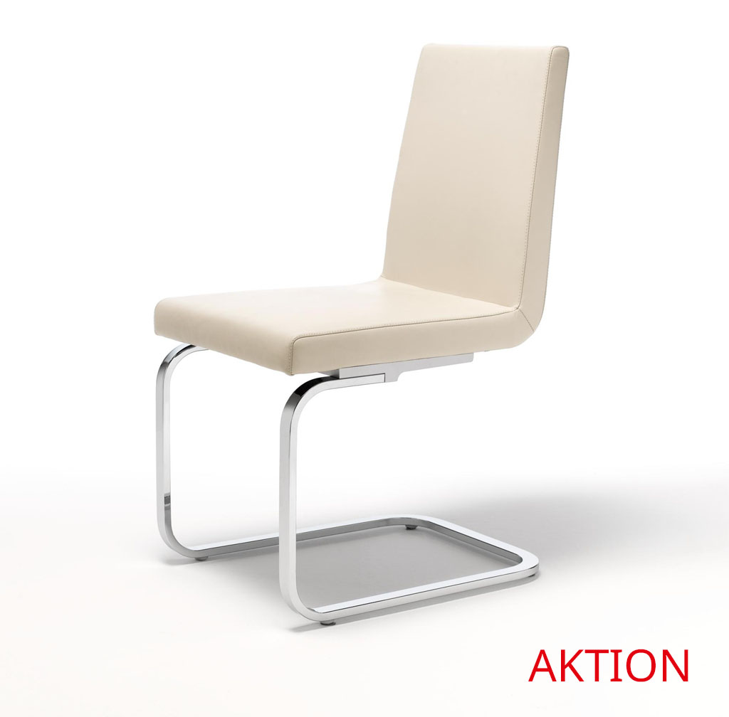 freischwinger Stuhl in beige mit chromgestell