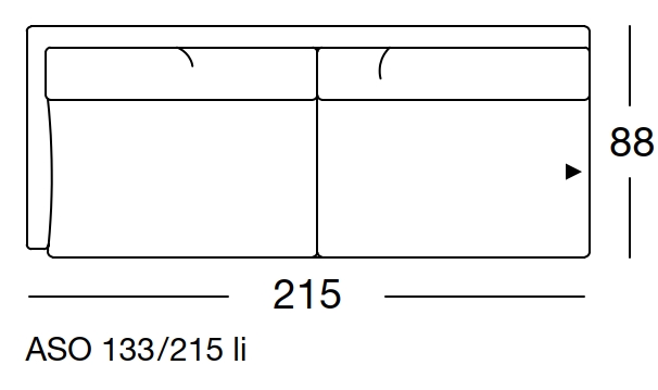 Maßzeichnung eines Sofaelements vor weißem Hintergrund freistil Rolf Benz 133
