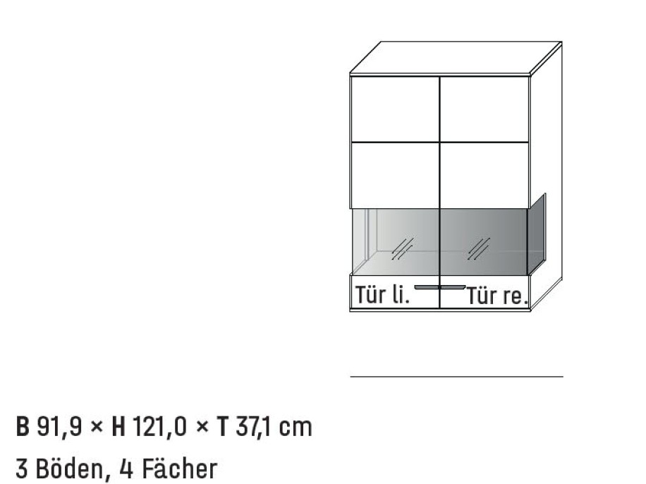 Illustration eines Hängeschrankes mit Maßangabe und Bezeichnung vor weißem Hintergrund