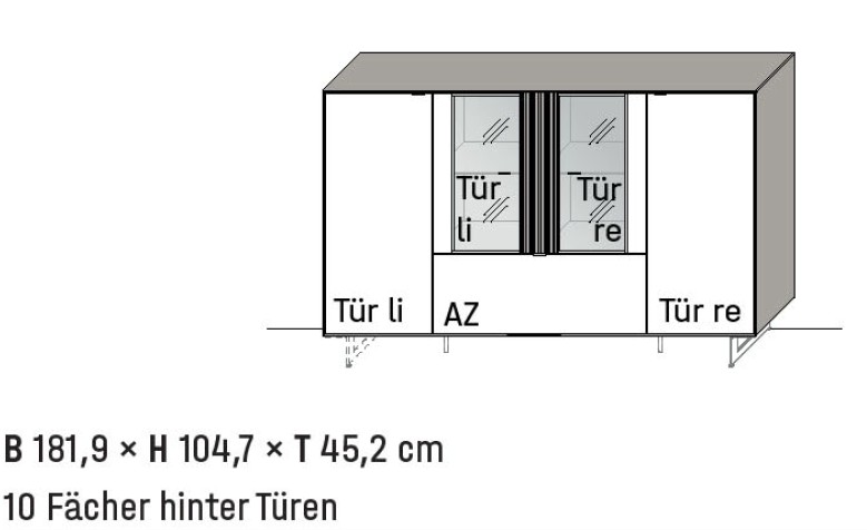Illustration eines Highboards mit Bezeichnung vor weißem Hintergrund