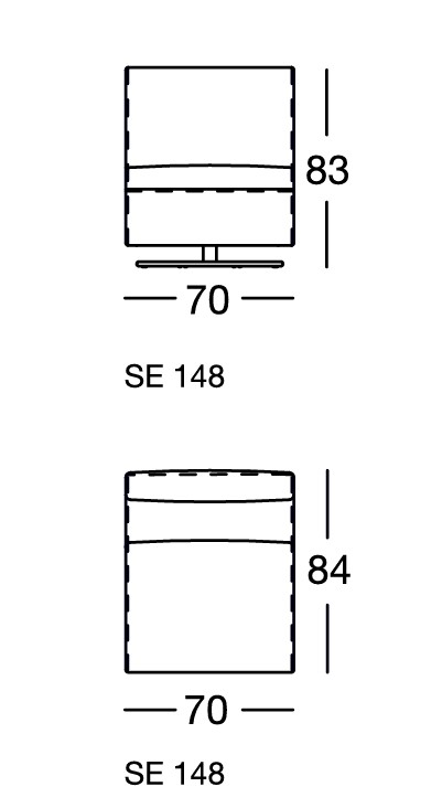 Maßzeichnung eines Sessels vor weißem Hintergrund