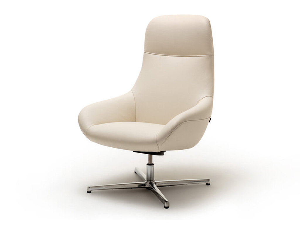 creation by Rolf Benz CR.485 - Hochlehnsessel | drehbar mit Wippfunktion | B 75 cm Relaxsessel in Leder beige mit Chromgestell CR 485 creation by rolf benz