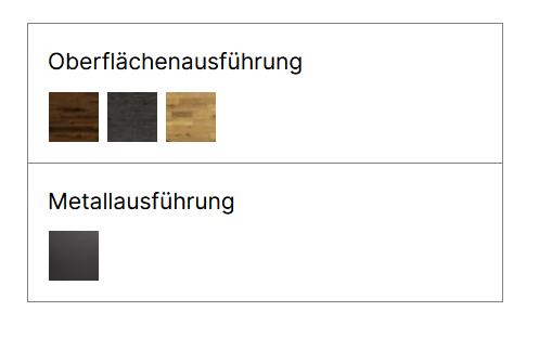 Farbmuster von verschiedenen Holzoberflächen in Tabellenform von Hasena