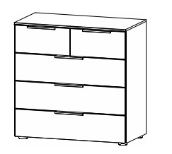 Illustration einer Kommode mit fünf Schubladen vor weißem Hintergrund