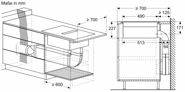Technische Zeichnung eines Spültischs, der die Abmessungen in Millimetern zeigt. Details zur Installation und Aufbau sind ersichtlich.