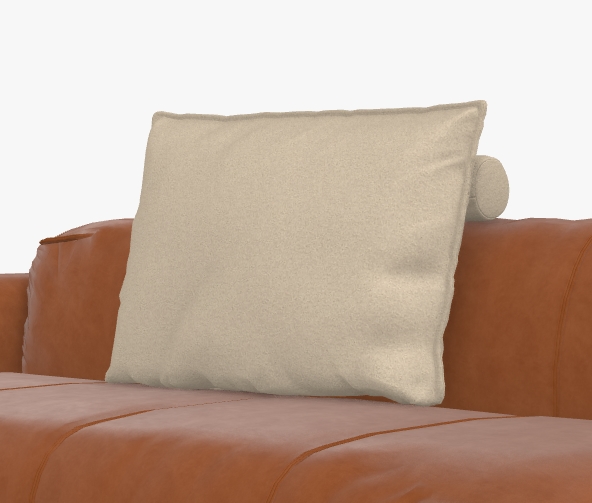 freistil Rolf Benz 136 - Biesen-Rückenkissen mit Rolle | 80 x 62 cm Beiges Kissen auf braunem Ledersofa, modern und stilvoll, ideal für Wohnzimmerdekoration