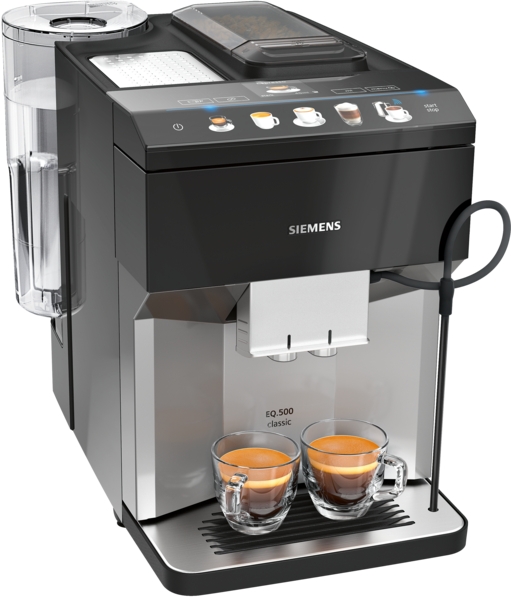 Siemens - Kaffeevollautomat EQ500 | classic Grau | TP507DX4 Schwarzer Siemens EQ.500 Kaffeevollautomat mit zwei Tassen Espresso