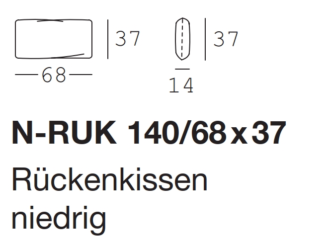 freistil Rolf Benz 140 - Niedrig-Rückenkissen | 68 x 37 cm Maßzeichnung eines Kissens vor weißem Hintergrund freistil 140 Rolf Benz