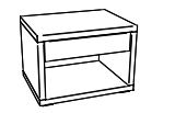Illustration eines Holznachtschrankes mit offenem Fach unten und einer Schublade Cubo von Hasena