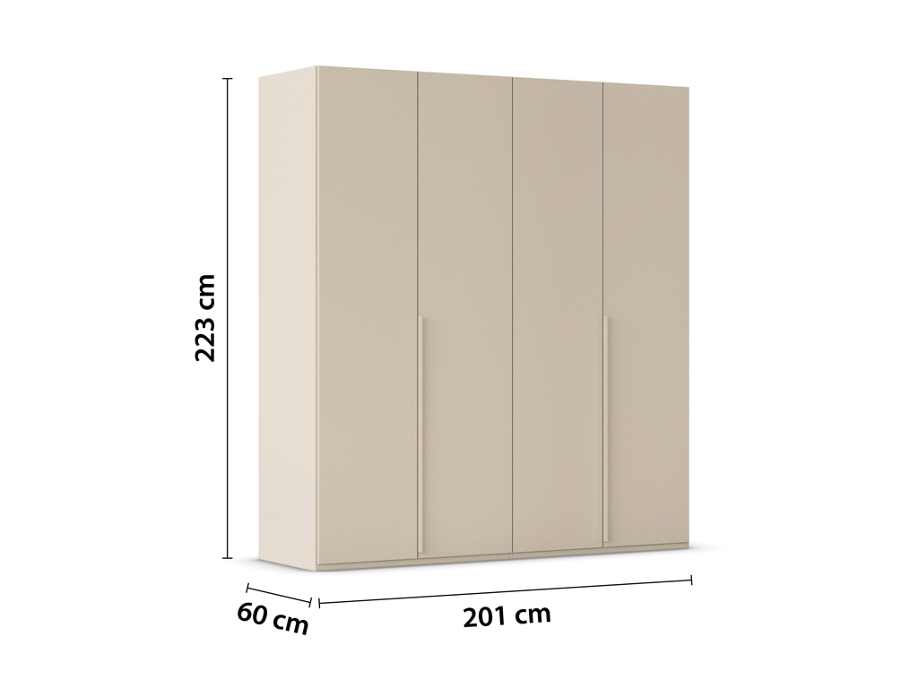 Maßangaben am Produktbild: Höhe 223 cm, Breite 201 cm und Tiefe 60 cm.