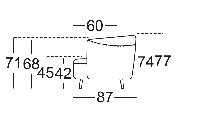 Maßzeichnung einer Designercouch vor weißem Hintergrund