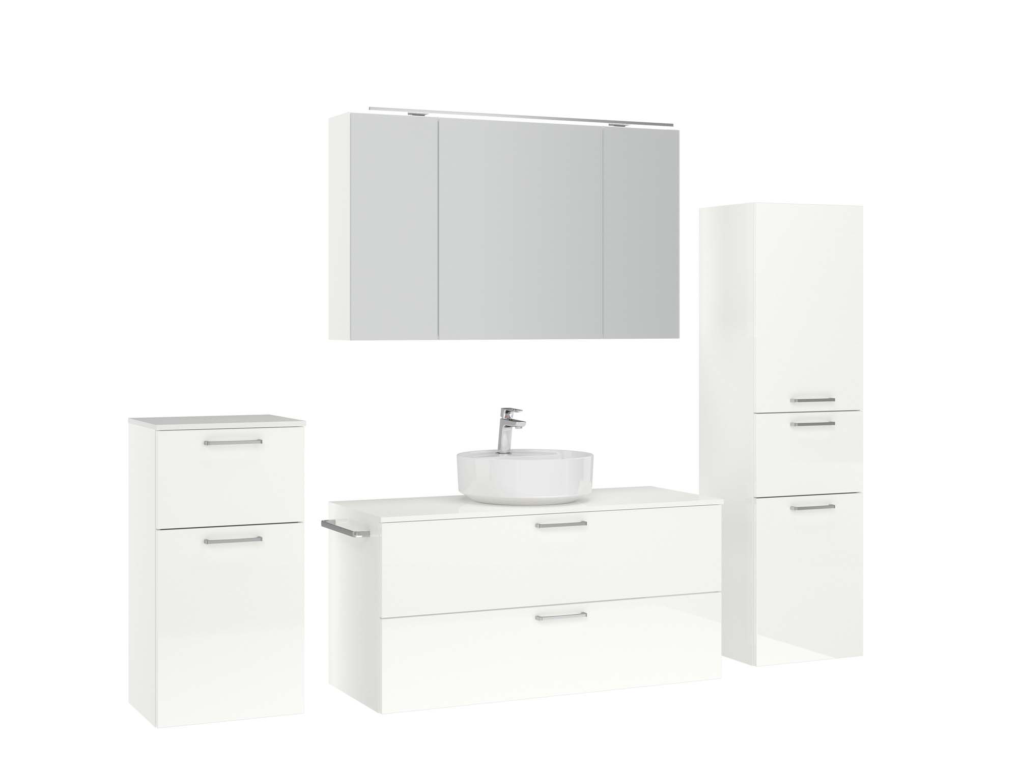 Badezimmermöbel-Set 3 Schränke weiß mit Waschtisch und Spiegelschrank nobilia