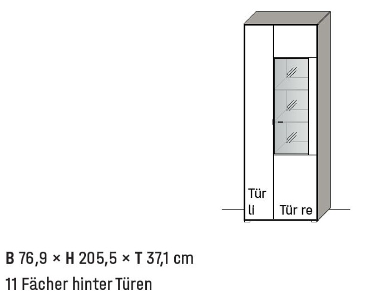 Illustration einer Vitrine mit Bezeichnung vor weißem Hintergrund