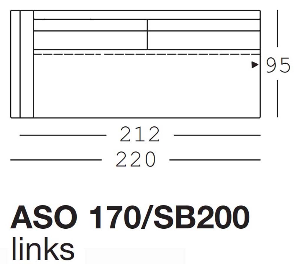 freistil Rolf Benz 170 - Anreihsofa links | Sitzbreite: 200 cm | ASO 170/SB200li Maßzeichnung eines Sofaelements vor weißem Hintergrund freistil Rolf Benz 170