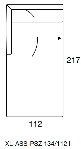 freistil Rolf Benz 134 - XL-Abschlusssessel mit Polstersitz links | B: 112 cm | XL-ASS-PSZ 134/112li Maßzeichnung eines Sofaelement vor weißem Hintergrund freistil Rolf Benz 134