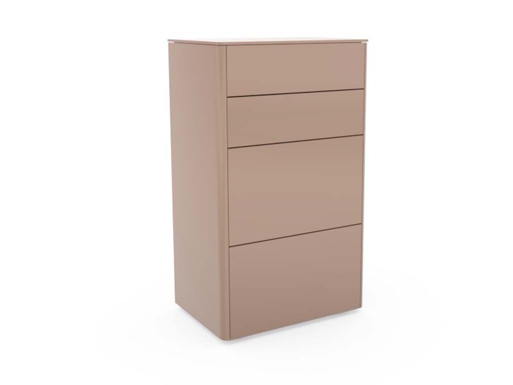 Beigefarbene Kommode mit vier Schubladen, modernes Design
