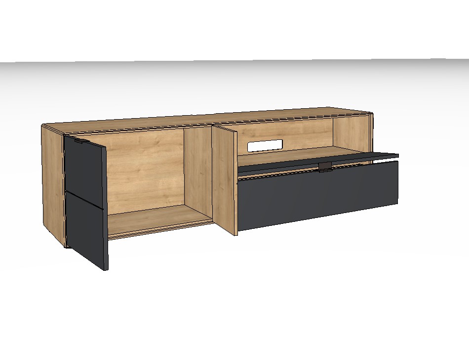 braun graues Lowboard mit Holzakzent vor weißem Hintergrund