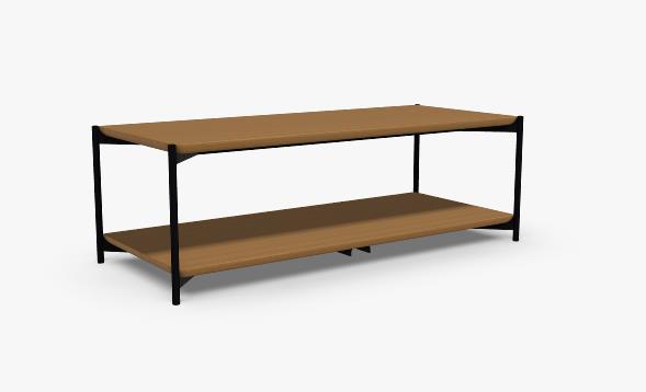 freistil 188 - Couchtisch | Eiche massiv | 96 x 40 cm, Höhe 32 cm Moderner Couchtisch aus Holz mit schwarzem Metallgestell und zwei Ablagen