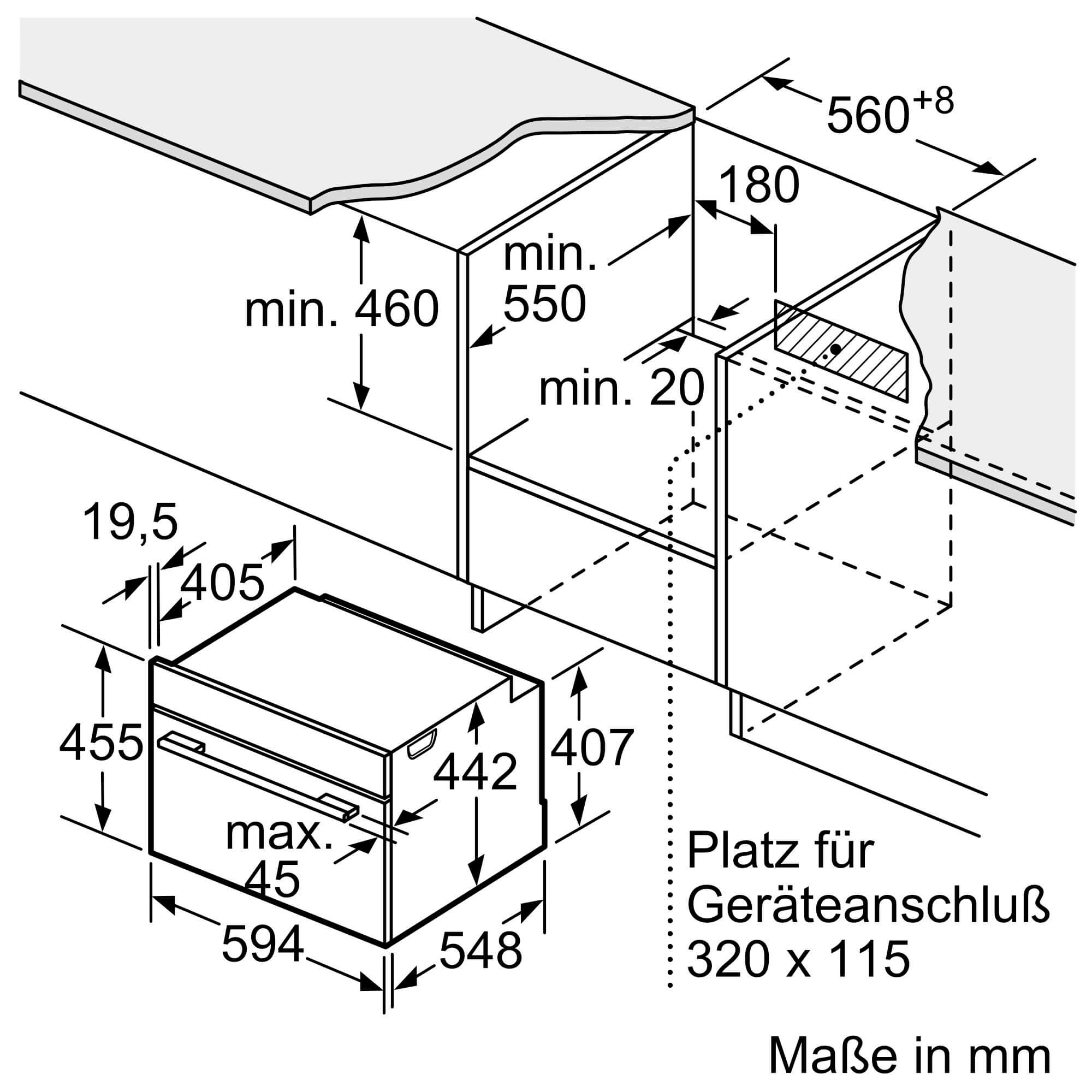 Einbauzeichnung zu Siemens Dampfbackofen CS938GDD2.