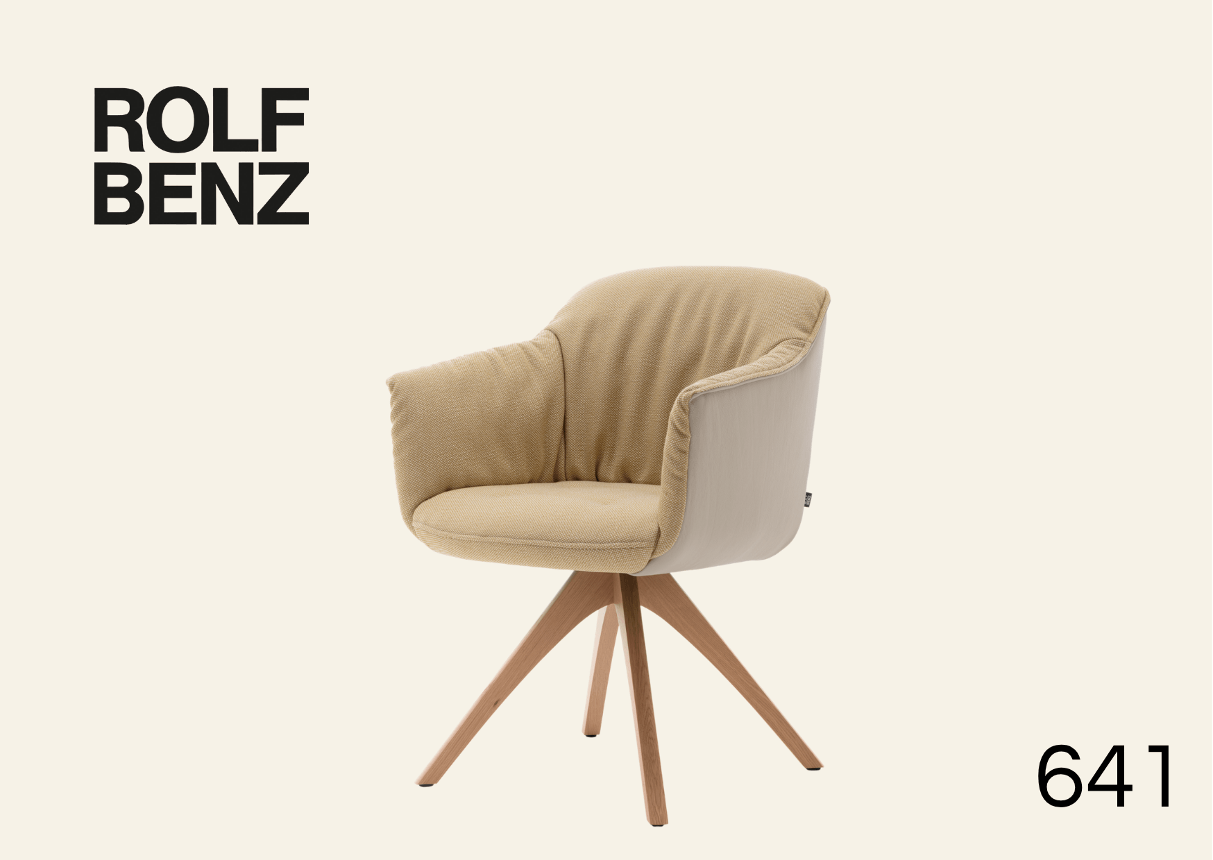 Polsterstuhl mit legerem Polster in beige. Aufschrift Bild: Rolf Benz 641.