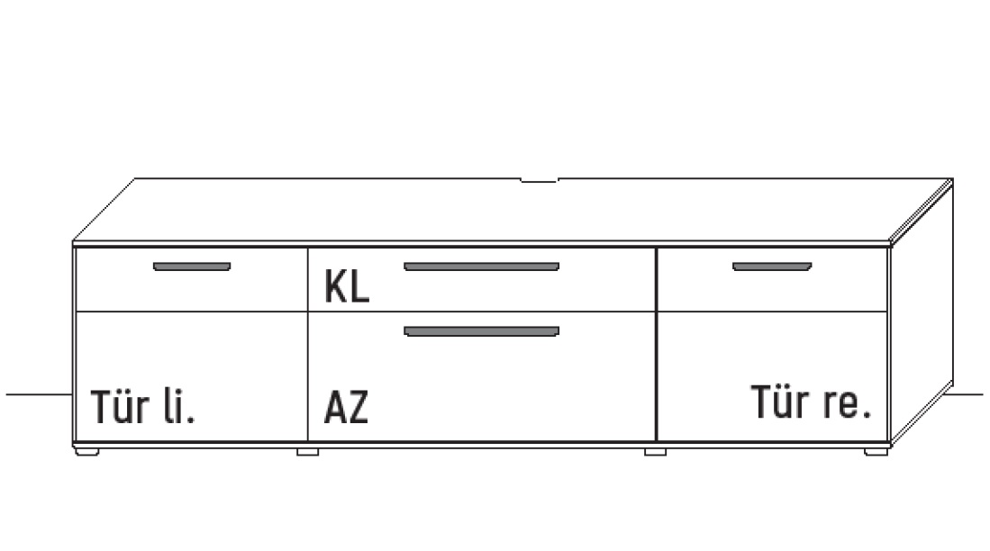 Illustration eines Lowboards vor weißem Hintergrund