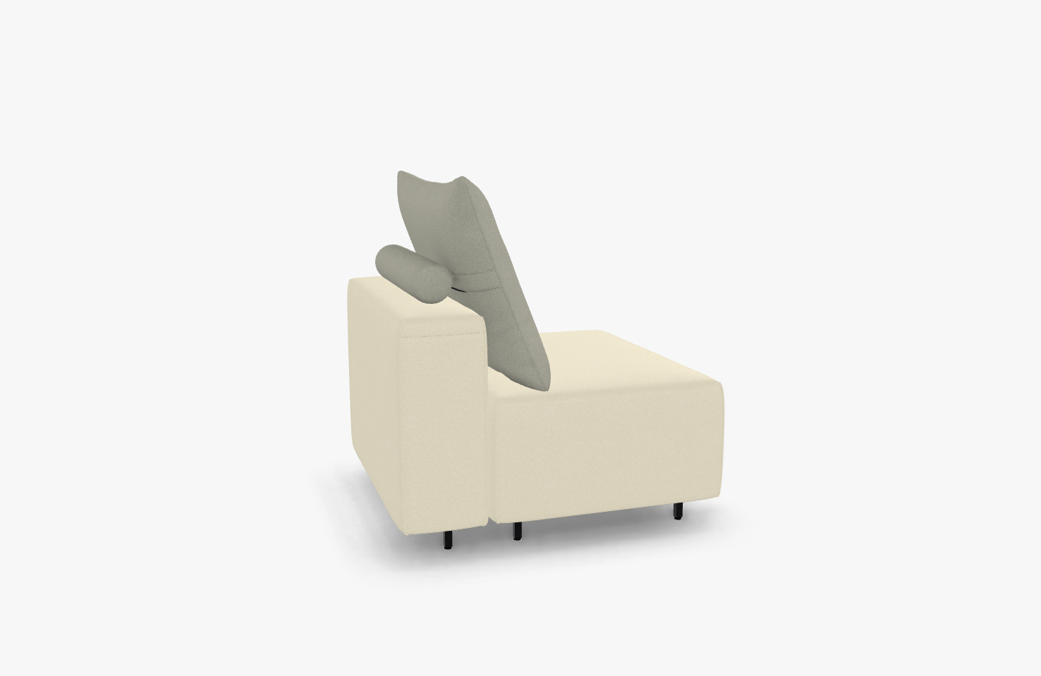 freistil Rolf Benz 122 ECHT - Rückenkissen mit Rolle | 80 x 62 cm Seitenansicht eines modularen Sofamoduls in Creme mit grauem Rückenkissen und schwarzen Beinen