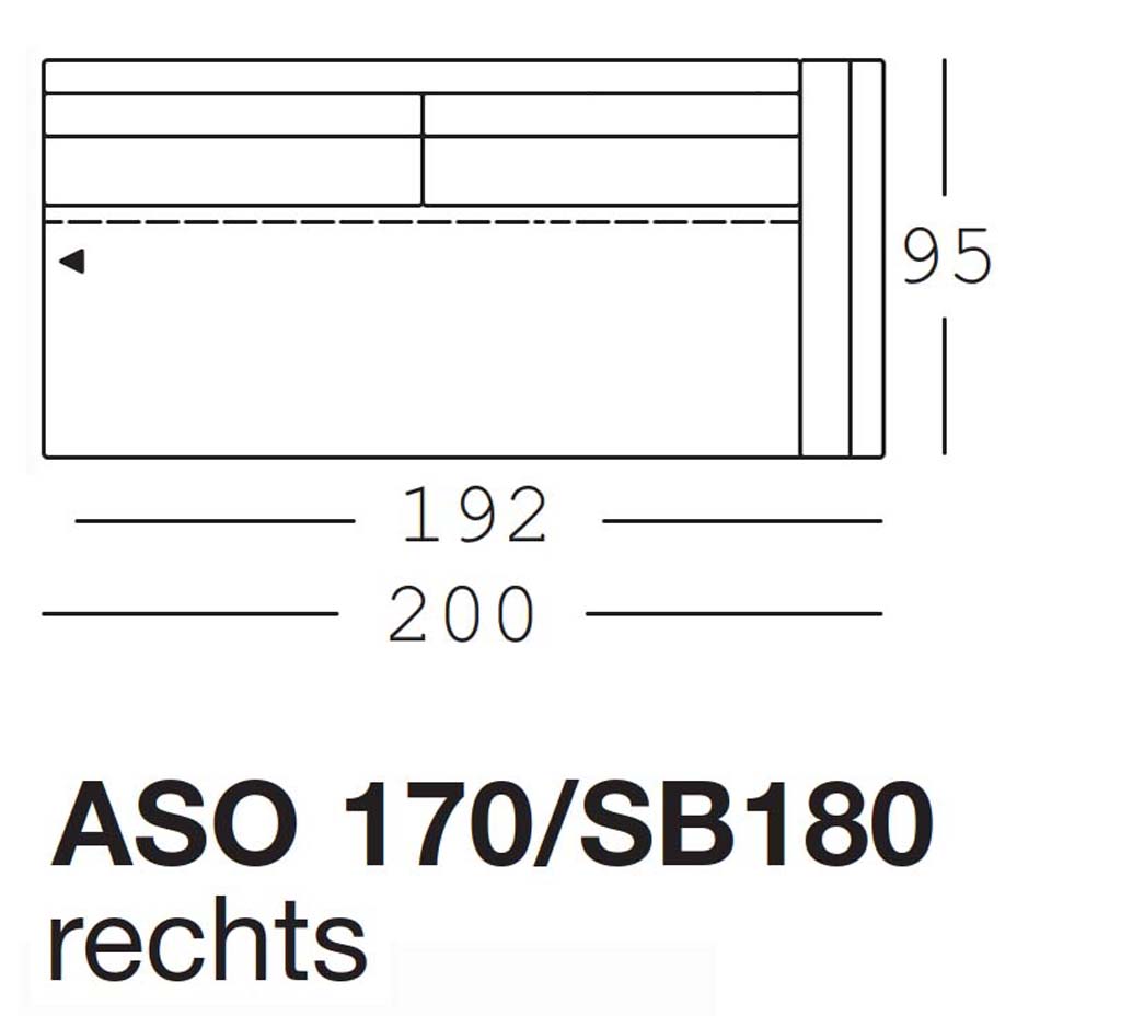 freistil Rolf Benz 170 - Anreihsofa rechts | Sitzbreite: 180 cm | ASO 170/SB180re Maßzeichnung eines Sofaelements vor weißem Hintergrund freistil Rolf Benz 170
