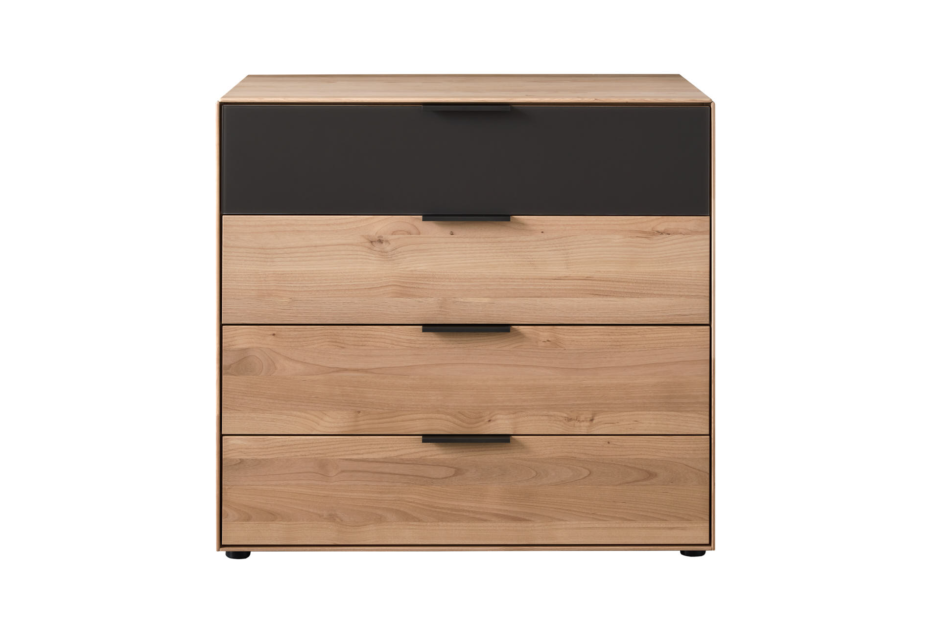 Holzkommode mit vier Schubladen, oberste Schublade in Schwarz