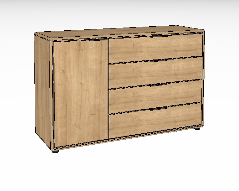 Wöstmann WSM 1600 - Kommode mit Tür und Schubkästen (2133) | Wildeiche massiv | 2 Größen konfigurierbar Holzkommode mit vier Schubladen und einer Tür