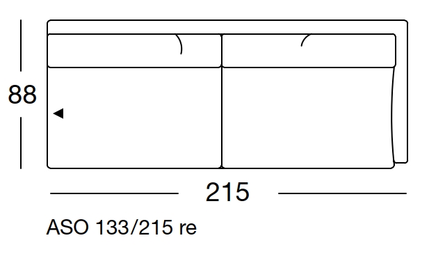 Maßzeichnung eines Sofaelements vor weißem Hintergrund freistil Rolf Benz 133
