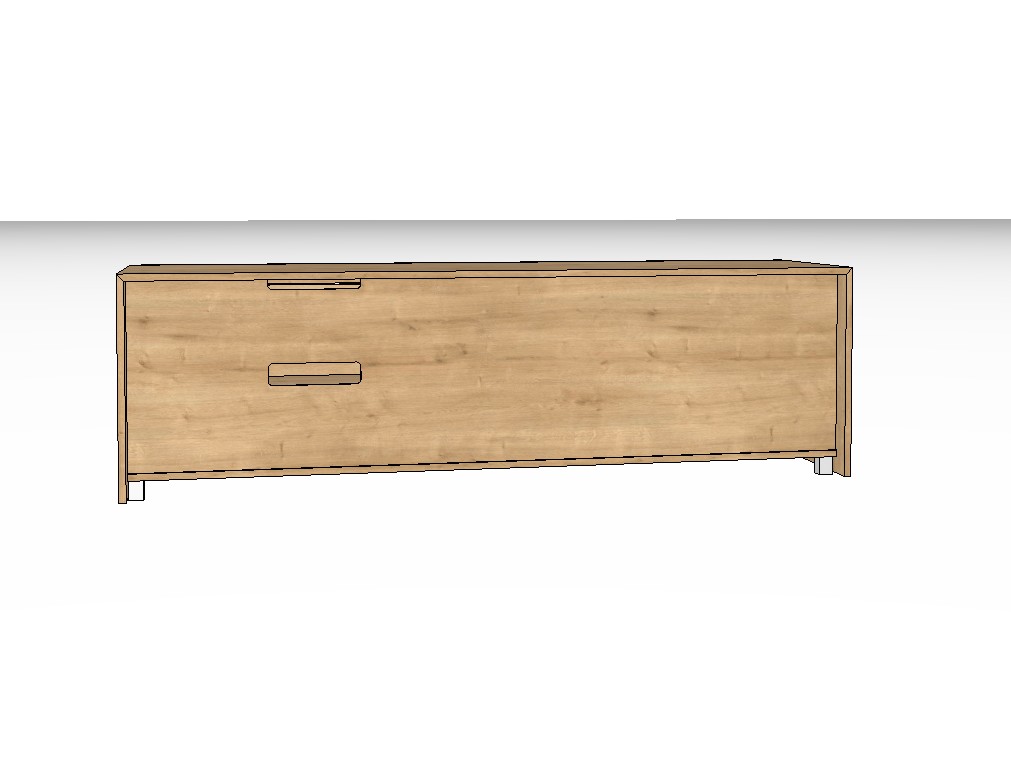 Rückansicht eines braunen Lowboards vor weißem Hintergrund