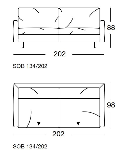 Maßzeichnung eines Sofaelement vor weißem Hintergrund freistil Rolf Benz 134 