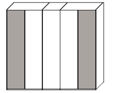 Illustration eines Kleiderschrankes mit fünf Türen, zwei Türen grau markiert und mit Maßangaben vor weißem Hintergrund